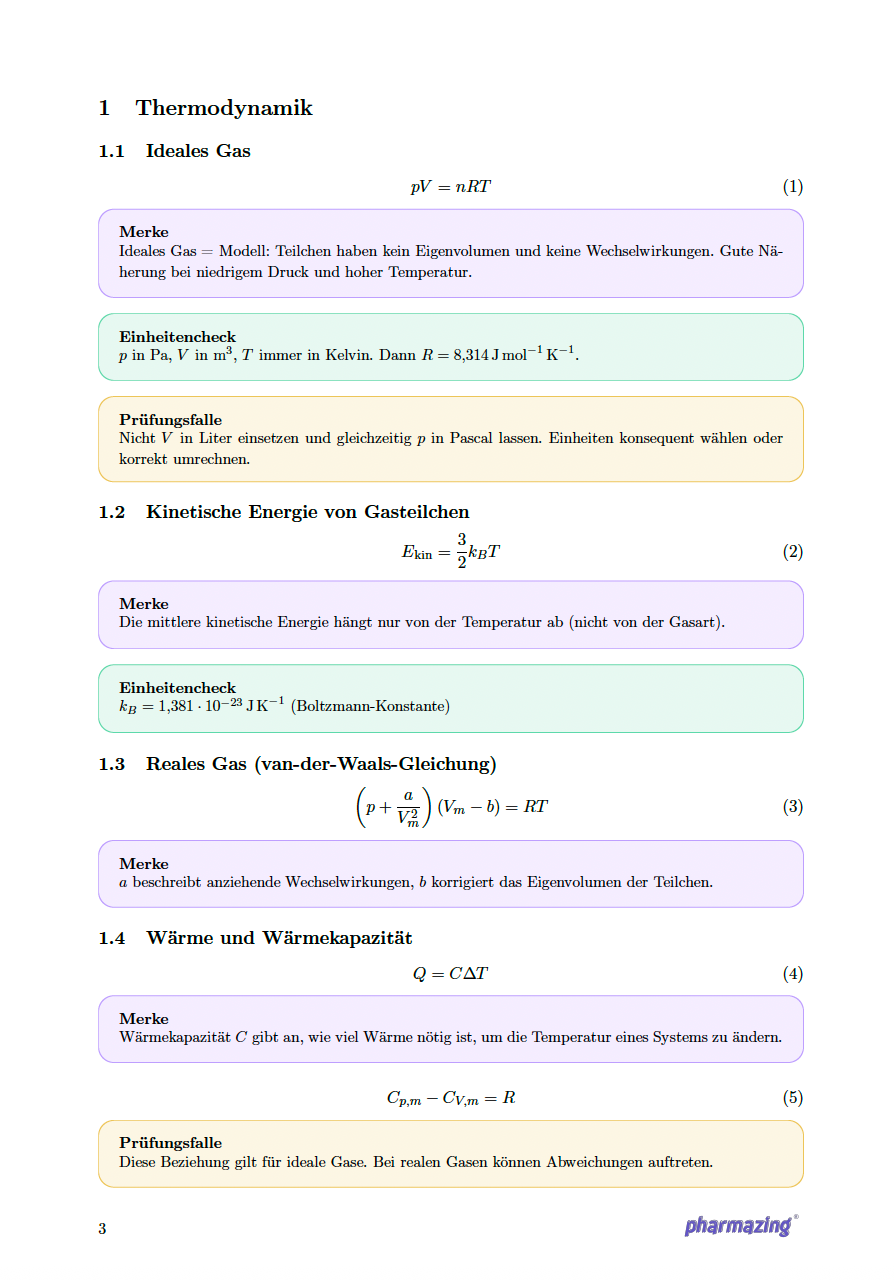 Physikalische Chemie Formelsammlung